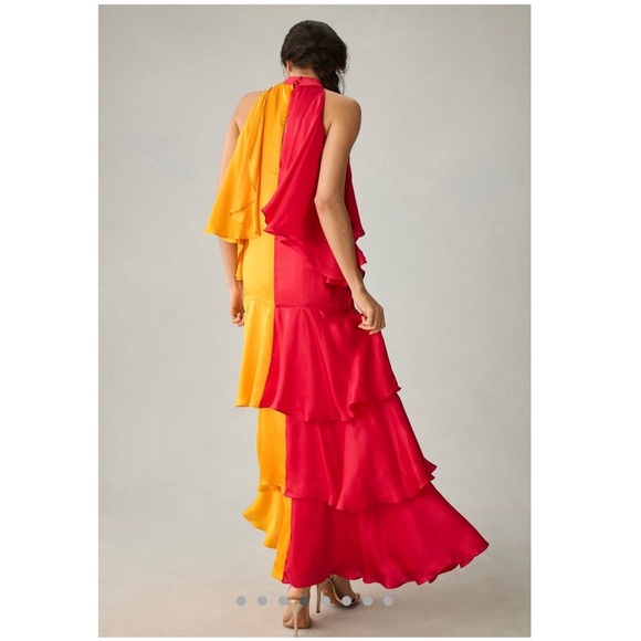 Anthropologie Pinnacle by Shruti Sancheti Mock-Neck Colorblock Ruffle Dress New - Picture 3 of 5